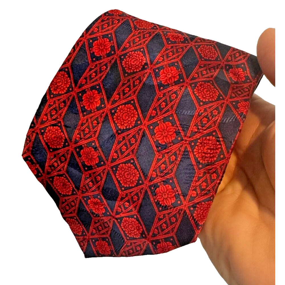 Vintage LANVIN Silk Tie Floral‎ Red Blue Made In France 56"